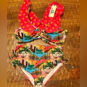 Sporlike, Two-Piece Tropical Print Swim Set in Pink and Multicolor, NWT